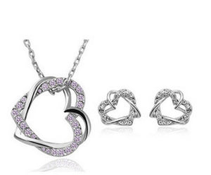 fashion jewelry factory customized heart double diamond artificial necklace earring chain pendant - jnpworldwide