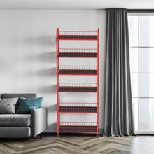 Load image into Gallery viewer, Red 6-story ultra-thin rolling storage cart, mobile shelves with wheels, metal wire storage rack with baskets