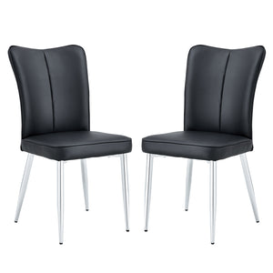 Modern minimalist dining chairs black PU leather curved backrest and cushion black metal semi matte chair legs