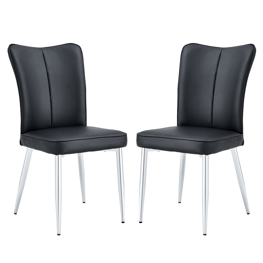 Modern minimalist dining chairs black PU leather curved backrest and cushion black metal semi matte chair legs