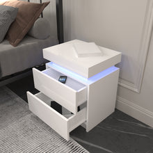 Load image into Gallery viewer, Modern white Nightstand With 2 Storage Drawers,Led Lights, End Table For Bedroom Furniture