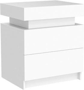 Modern white Nightstand With 2 Storage Drawers,Led Lights, End Table For Bedroom Furniture