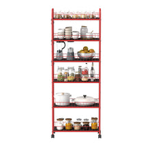 Load image into Gallery viewer, Red 6-story ultra-thin rolling storage cart, mobile shelves with wheels, metal wire storage rack with baskets