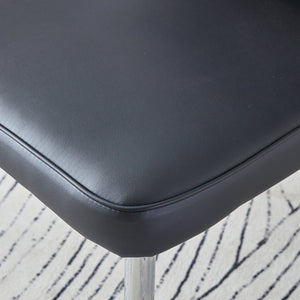 Modern minimalist dining chairs black PU leather curved backrest and cushion black metal semi matte chair legs