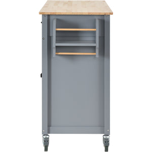 Kitchen Island Cart with Solid Wood Top and Locking Wheels 54.3 Inch Width (Grey Blue)