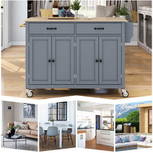 Load image into Gallery viewer, Kitchen Island Cart with Solid Wood Top and Locking Wheels 54.3 Inch Width (Grey Blue)