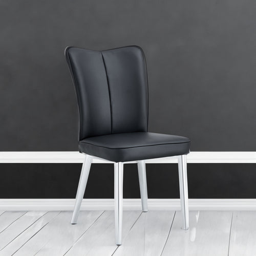 Modern minimalist dining chairs black PU leather curved backrest and cushion black metal semi matte chair legs