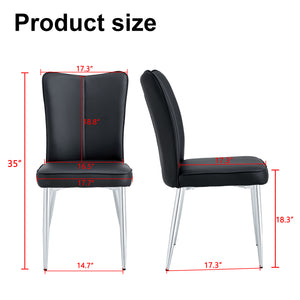 Modern minimalist dining chairs black PU leather curved backrest and cushion black metal semi matte chair legs