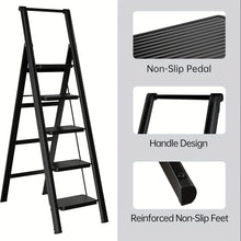 Load image into Gallery viewer, 5-step ladder folding stool with anti slip wide pedals, lightweight and easy to carry handle folding ladder