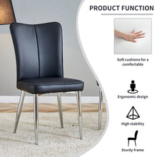 Load image into Gallery viewer, Modern minimalist dining chairs black PU leather curved backrest and cushion black metal semi matte chair legs