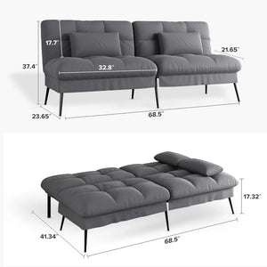 68″ Convertible Sofa Bed w/Adjustable Backrest, Fabric Futon Couch Folding Sleeper Recliner for Living Room Furniture