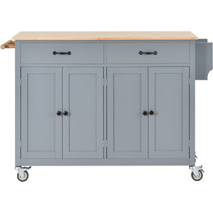 Kitchen Island Cart with Solid Wood Top and Locking Wheels 54.3 Inch Width (Grey Blue)