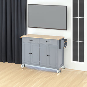 Kitchen Island Cart with Solid Wood Top and Locking Wheels 54.3 Inch Width (Grey Blue)