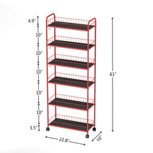 Load image into Gallery viewer, Red 6-story ultra-thin rolling storage cart, mobile shelves with wheels, metal wire storage rack with baskets