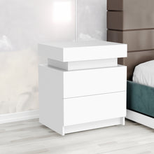 Load image into Gallery viewer, Modern white Nightstand With 2 Storage Drawers,Led Lights, End Table For Bedroom Furniture