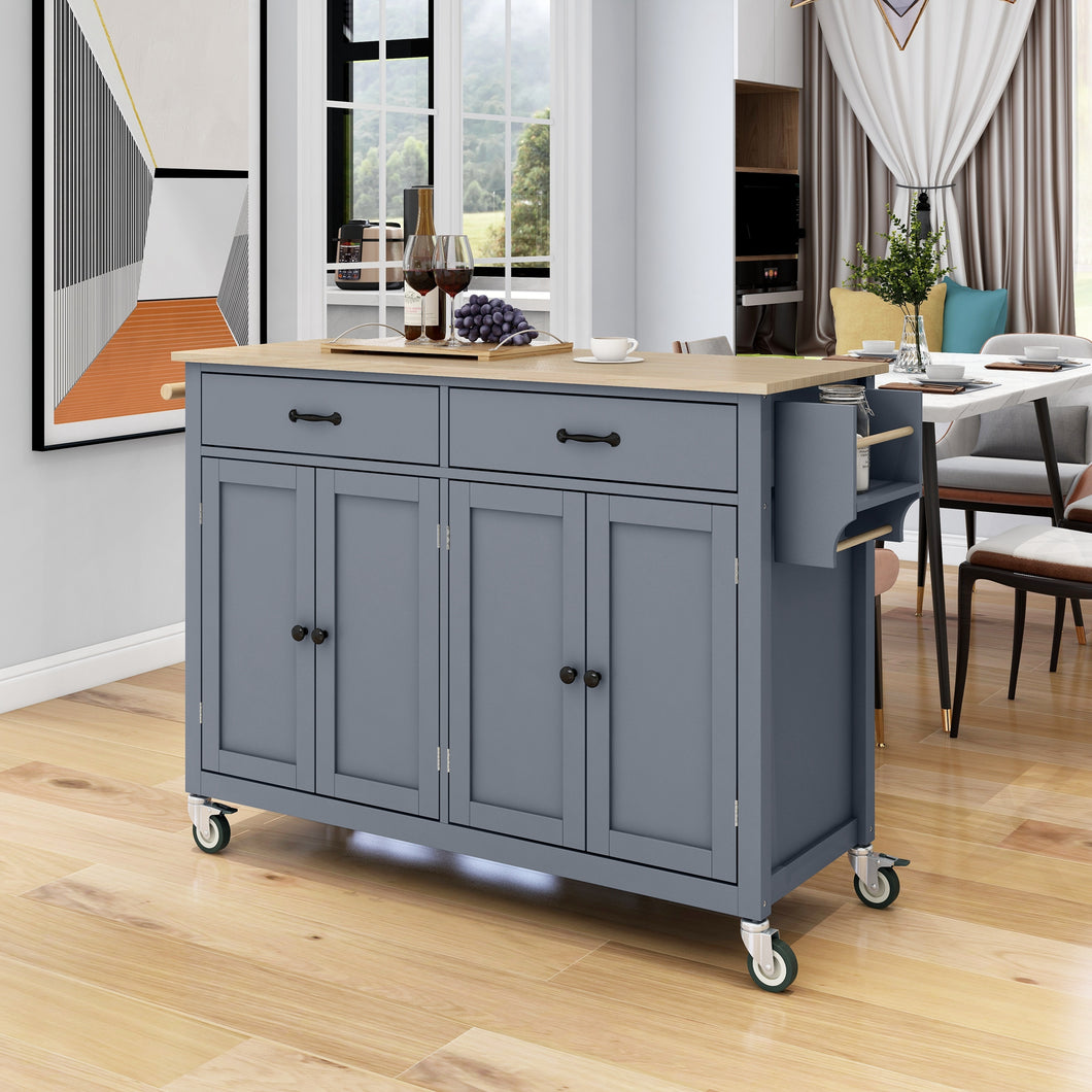 Kitchen Island Cart with Solid Wood Top and Locking Wheels 54.3 Inch Width (Grey Blue)