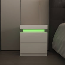 Load image into Gallery viewer, Modern white Nightstand With 2 Storage Drawers,Led Lights, End Table For Bedroom Furniture