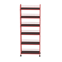 Load image into Gallery viewer, Red 6-story ultra-thin rolling storage cart, mobile shelves with wheels, metal wire storage rack with baskets