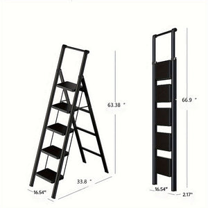 5-step ladder folding stool with anti slip wide pedals, lightweight and easy to carry handle folding ladder