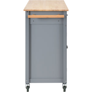 Kitchen Island Cart with Solid Wood Top and Locking Wheels 54.3 Inch Width (Grey Blue)