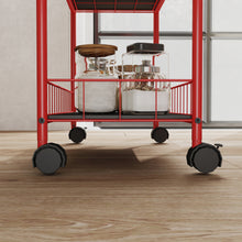 Load image into Gallery viewer, Red 6-story ultra-thin rolling storage cart, mobile shelves with wheels, metal wire storage rack with baskets