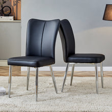 Load image into Gallery viewer, Modern minimalist dining chairs black PU leather curved backrest and cushion black metal semi matte chair legs