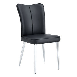 Modern minimalist dining chairs black PU leather curved backrest and cushion black metal semi matte chair legs