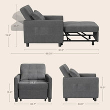 Load image into Gallery viewer, Convertible Futon Sofa Bed, 3-in-1 Multi-Functional Sleeper Chair Bed, Adjustable Backrest Recliner with Modern Linen Fabric