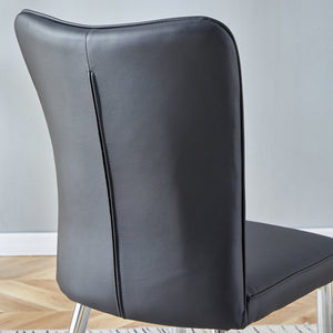 Modern minimalist dining chairs black PU leather curved backrest and cushion black metal semi matte chair legs