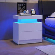 Load image into Gallery viewer, Modern white Nightstand With 2 Storage Drawers,Led Lights, End Table For Bedroom Furniture