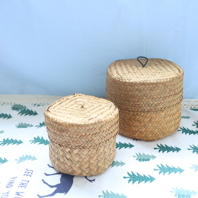 Seagrass Woven Handmade Tea Box Wedding Gift Box Candy Box Accompanying Gift Desktop Storage Box Crafts