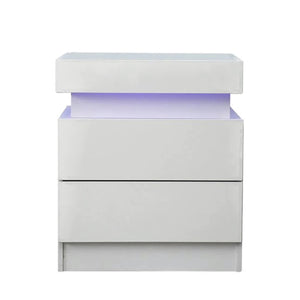 Modern white Nightstand With 2 Storage Drawers,Led Lights, End Table For Bedroom Furniture