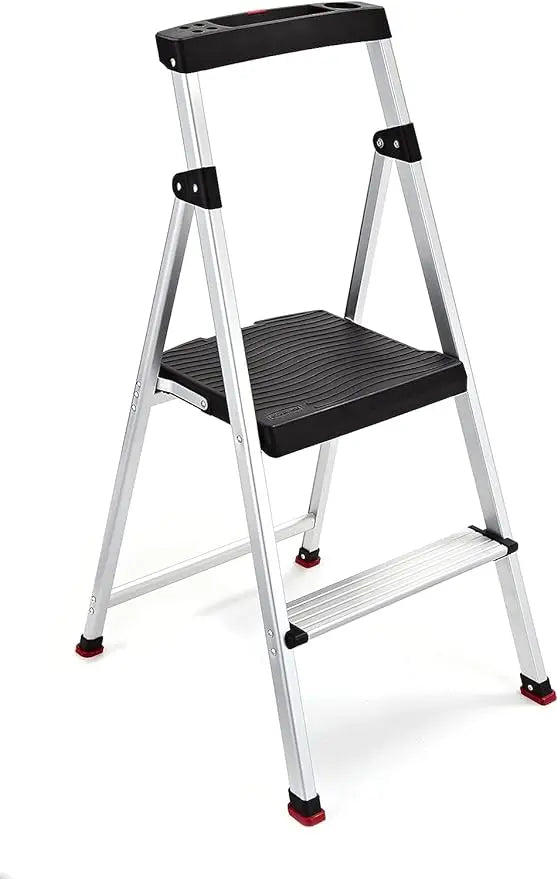 Stair Heavy Duty Step Stool Two-Step RMA-2 2-Step Lightweight Aluminum Step Stool with Project Top Anti-Slip Step Ladder 225 lb Capacity Silver Finish