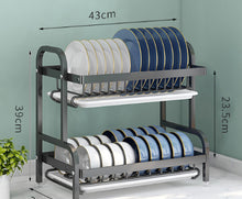 Load image into Gallery viewer, Household Multi-functional Carbon Steel Double-layer Tableware Storage Rack