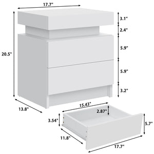 Modern white Nightstand With 2 Storage Drawers,Led Lights, End Table For Bedroom Furniture