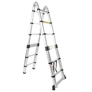 Ladder Aluminum Folding extension staircase Silver Household step Place ft new multi platform - jnpworldwide