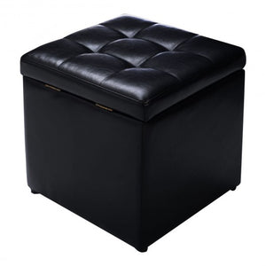 Chair cube ottoman cushions pads black color storage cover lid fold for desk bed living room office kitchen lounge indoor small teen recline a half high back footrest tall 16 x W16 x L16 inch