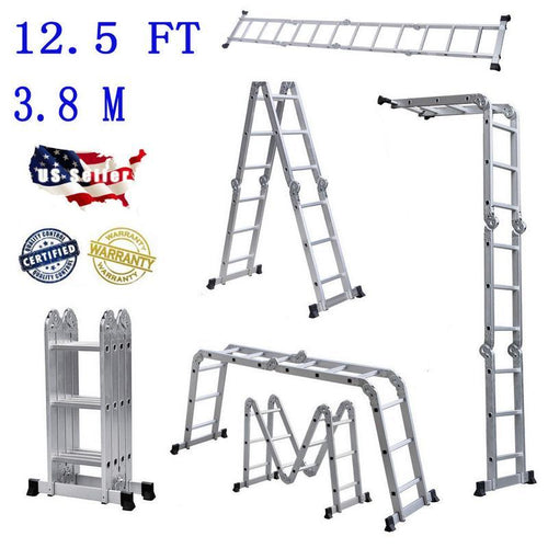 staircase Aluminum Folding extension Ladder Silver Household step Place ft new multi platform - jnpworldwide