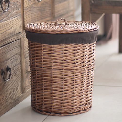 Basket woven wicker wood with lid for clothes storage toy in room living room bathroom bedroom  home decor