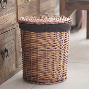 Basket woven wicker wood with lid for clothes storage toy in room living room bathroom bedroom  home decor