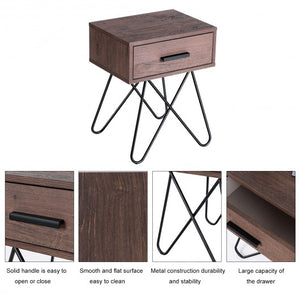 Retro Side Table Beside Sofa Nightstand End Lamp Table wood color sturdy organizer plate storage fruit cup bottles tray home