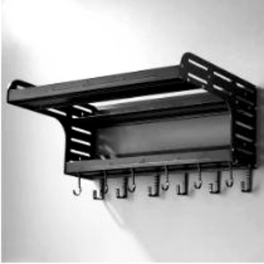 Bathroom rack holder space kitchen aluminum black wall storage organizer basket microwave toilet dish cup drain shelving 12 hook hanging clothes tool tall 8.27 x length 21.65