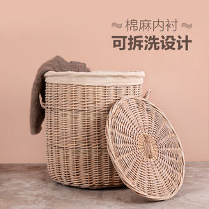 Basket woven wicker wood with lid for clothes storage toy in room living room bathroom bedroom  home decor