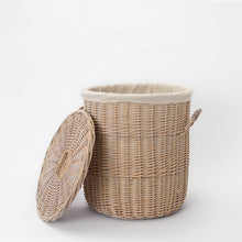 Load image into Gallery viewer, Basket woven wicker wood with lid for clothes storage toy in room living room bathroom bedroom  home decor
