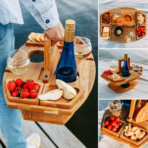 folding table picnic rack plate stand holder wooden fruit glasses bottles tray home beach outdoor party