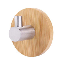 Load image into Gallery viewer, Adhesive Natural Bamboo Stainless Steel Hook Wall Clothes Bag Headphone Key Hanger Kitchen Bathroom Door Towel Rustproof Shelf - jnpworldwide