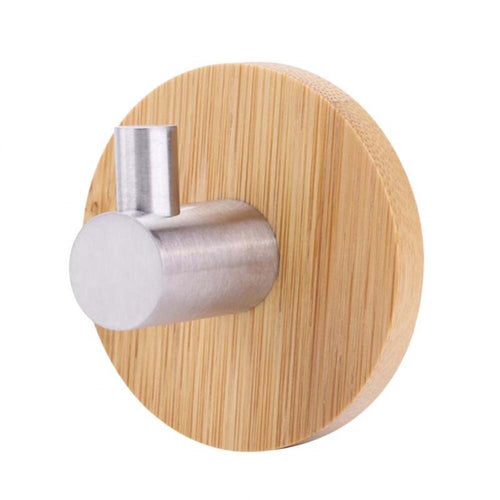 Adhesive Natural Bamboo Stainless Steel Hook Wall Clothes Bag Headphone Key Hanger Kitchen Bathroom Door Towel Rustproof Shelf - jnpworldwide