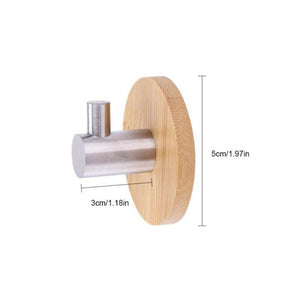 Adhesive Natural Bamboo Stainless Steel Hook Wall Clothes Bag Headphone Key Hanger Kitchen Bathroom Door Towel Rustproof Shelf - jnpworldwide
