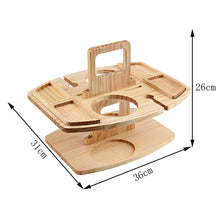 Load image into Gallery viewer, folding table picnic rack plate stand holder wooden fruit glasses bottles tray home beach outdoor party
