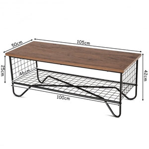 Coffee Table Wooden Metal Frame Low Shelf nightstand multifunction beside end storage living room shelf sofa setting tea cup lamps on size L41" x W20" x H17inch